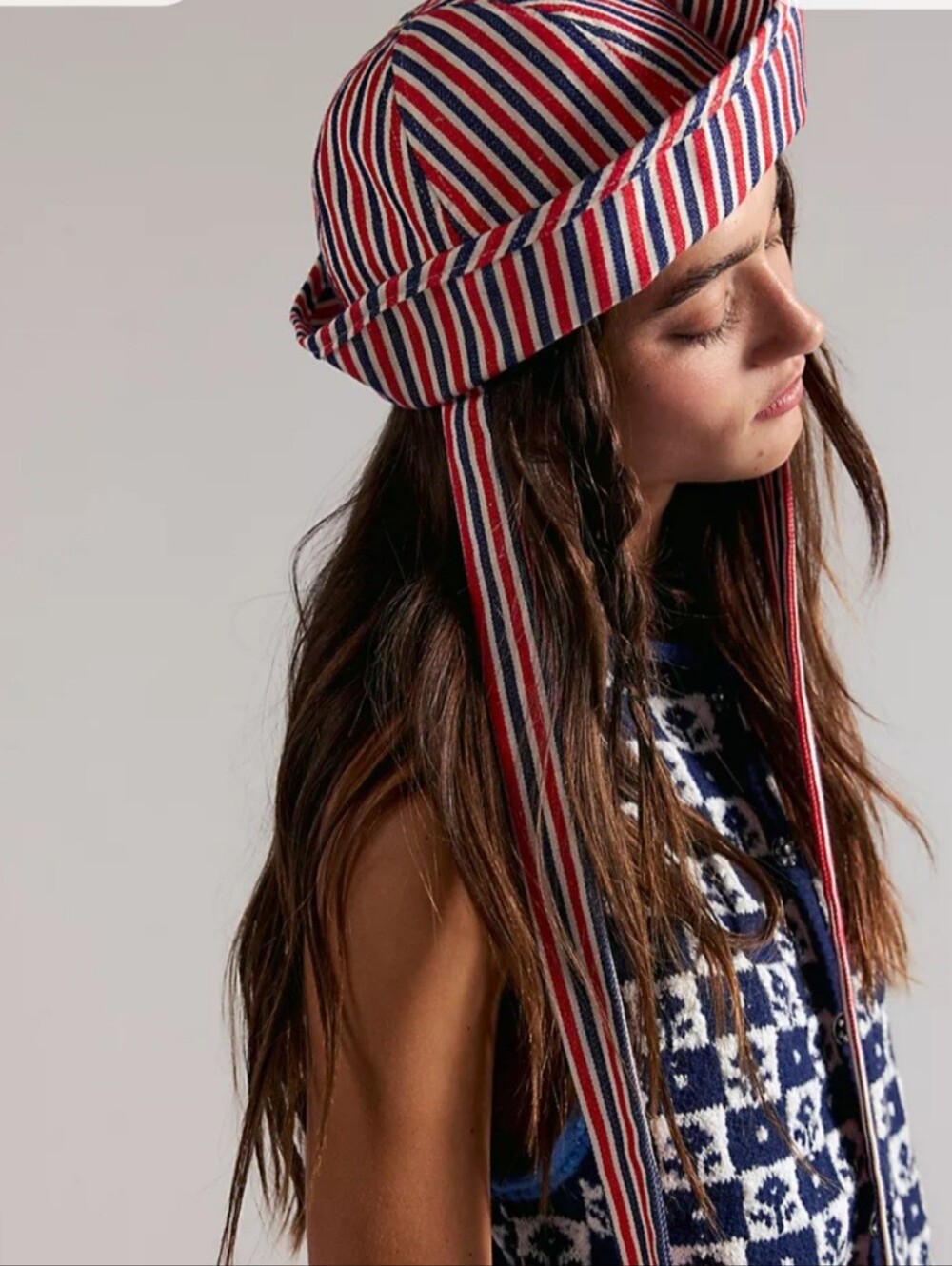 Free People Striped Sailor Bucket Hat With Defined Tie Bow Detail